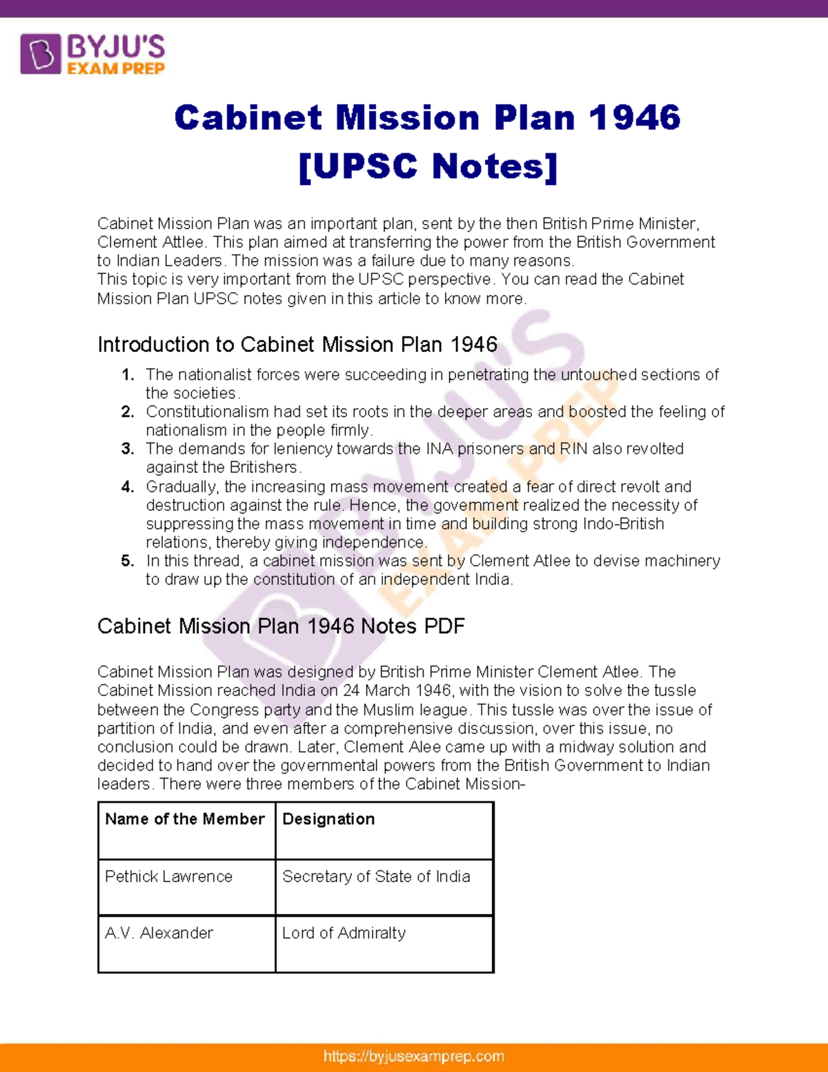 Cabinet mission plan 1946 upsc notes 32 - Cabinet Mission Plan 1946 ...