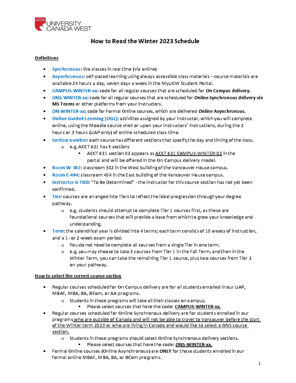 How to Read the Winter 2023 Schedule Definitions - Studocu