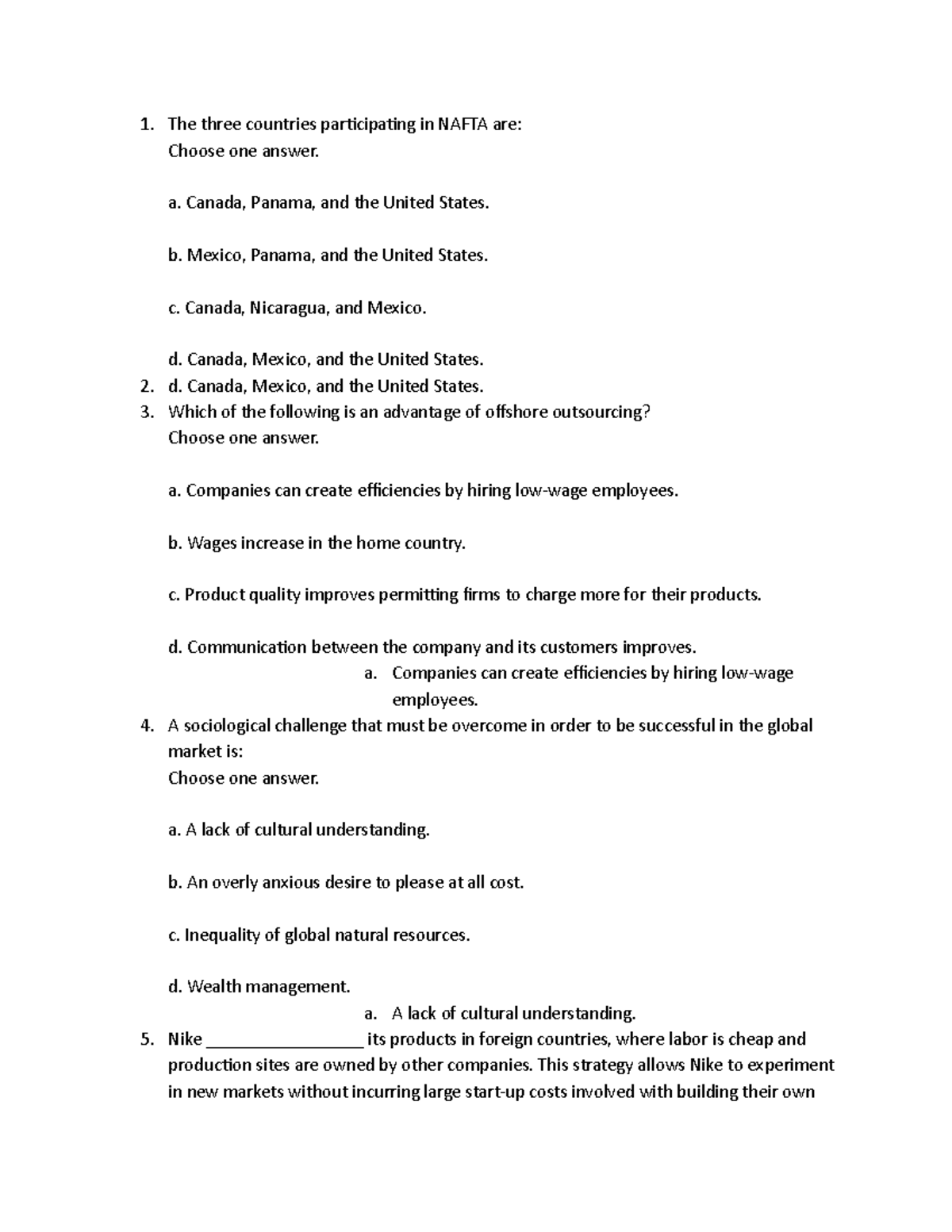 Busmgt 360 25 - notes - The three countries participating in NAFTA are ...