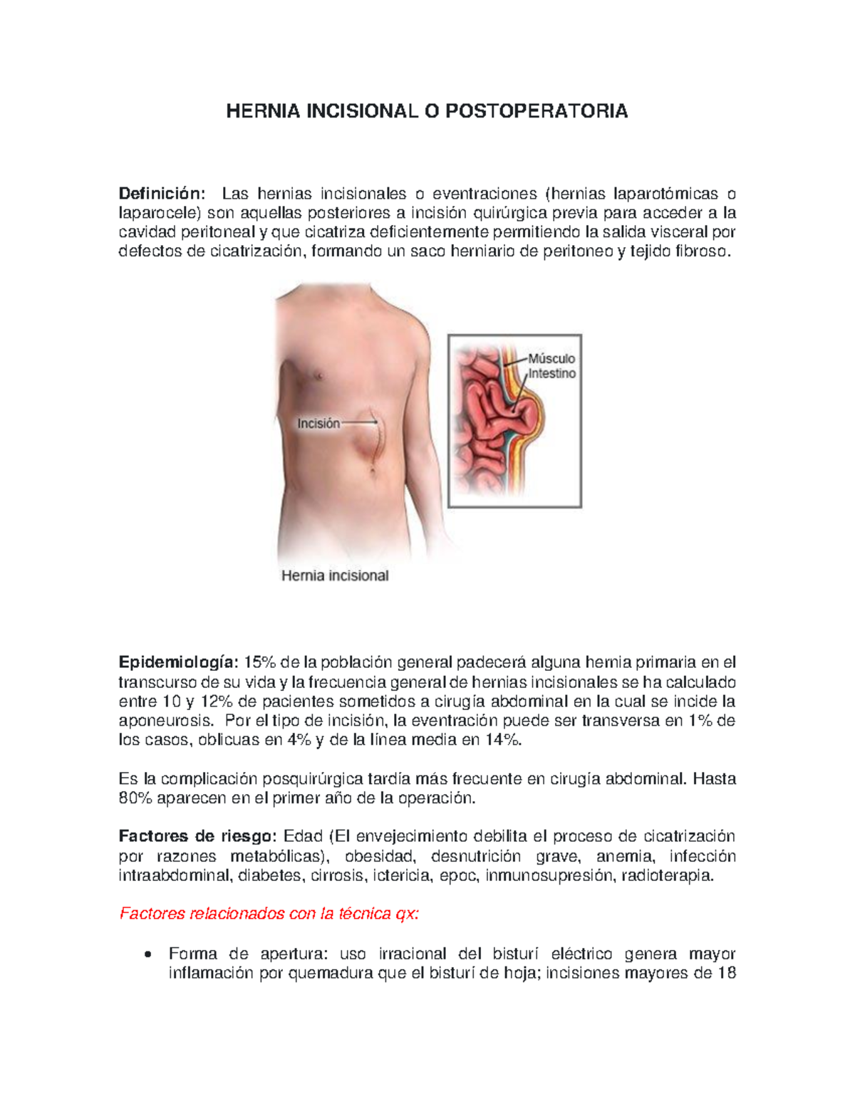 Resumen - Hernia postoperatoria o incisional - HERNIA INCISIONAL O ...