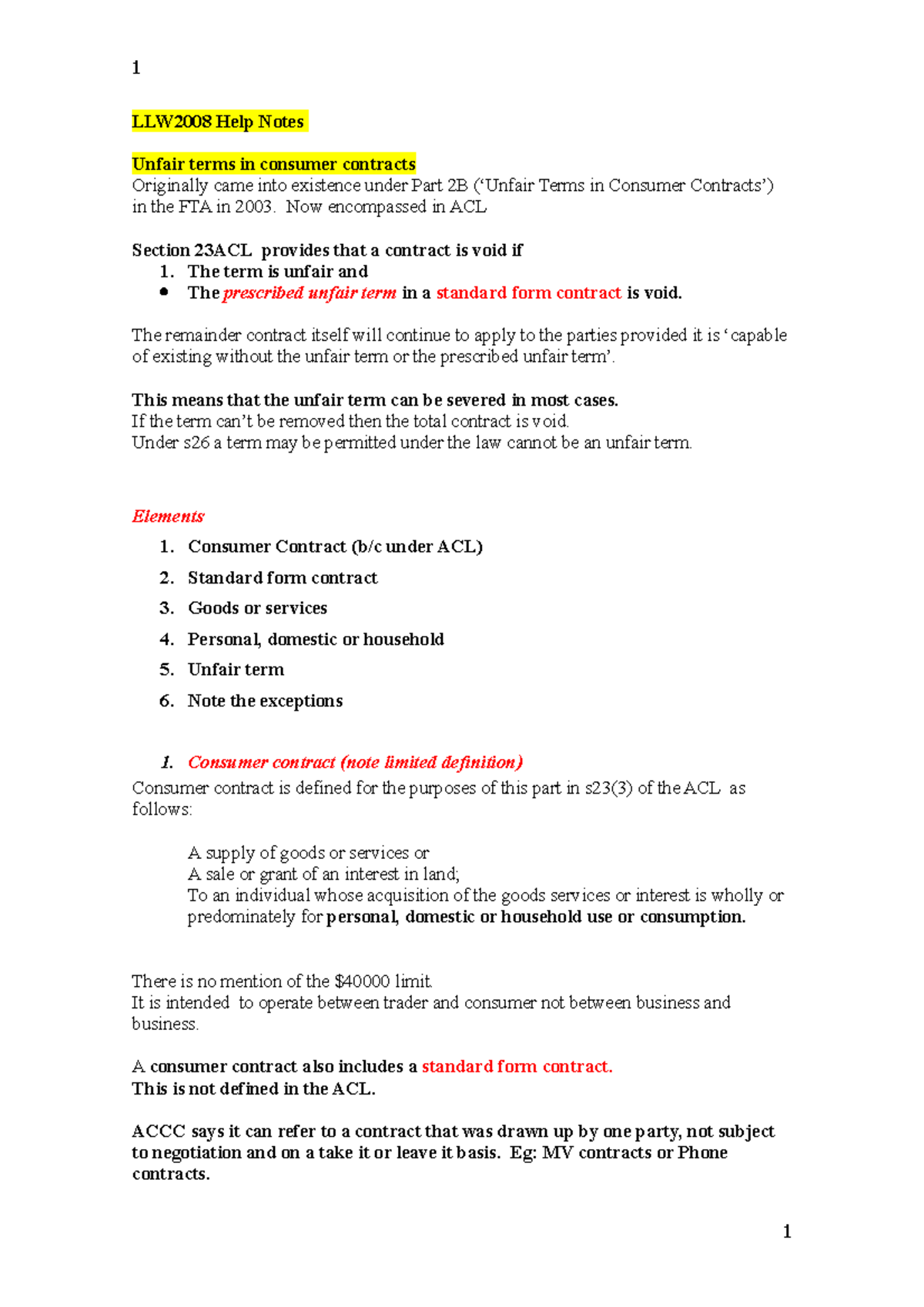 llw2008-session-5-unfair-terms-in-consumer-contracts-summary-notes