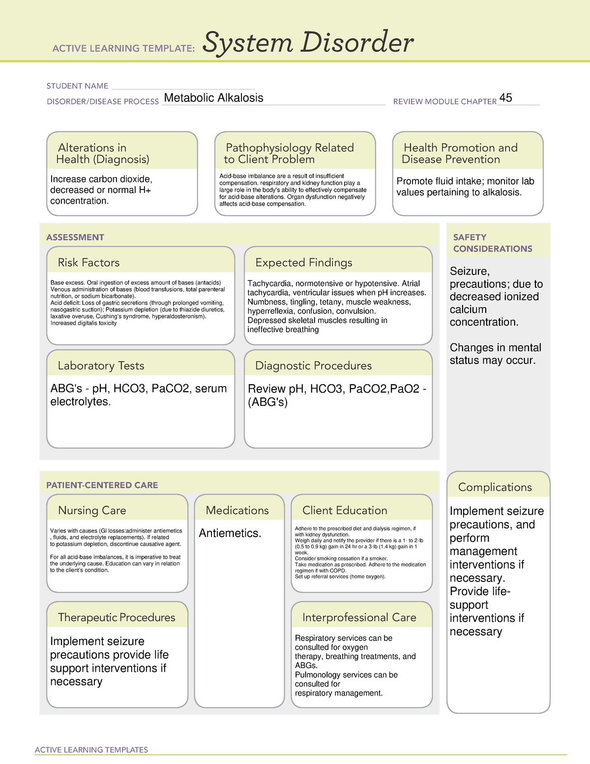 System Disorder - Metabolic Alkalosis - ACTIVE LEARNING TEMPLATES ...