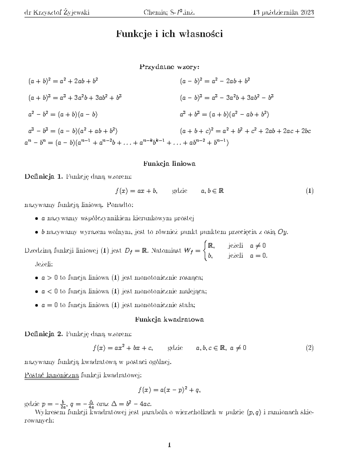 Sprawdzian Funkcje I Ich Własności www.studocu.com