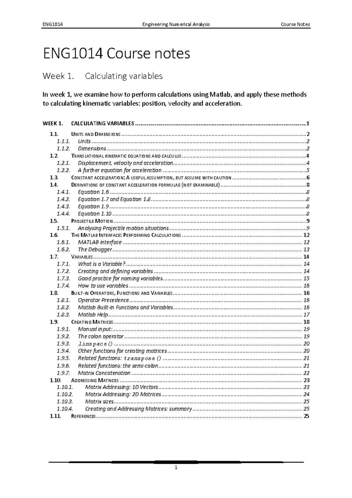 Week 1 course notes - ENG1014 Course notes Week 1. Calculating ...