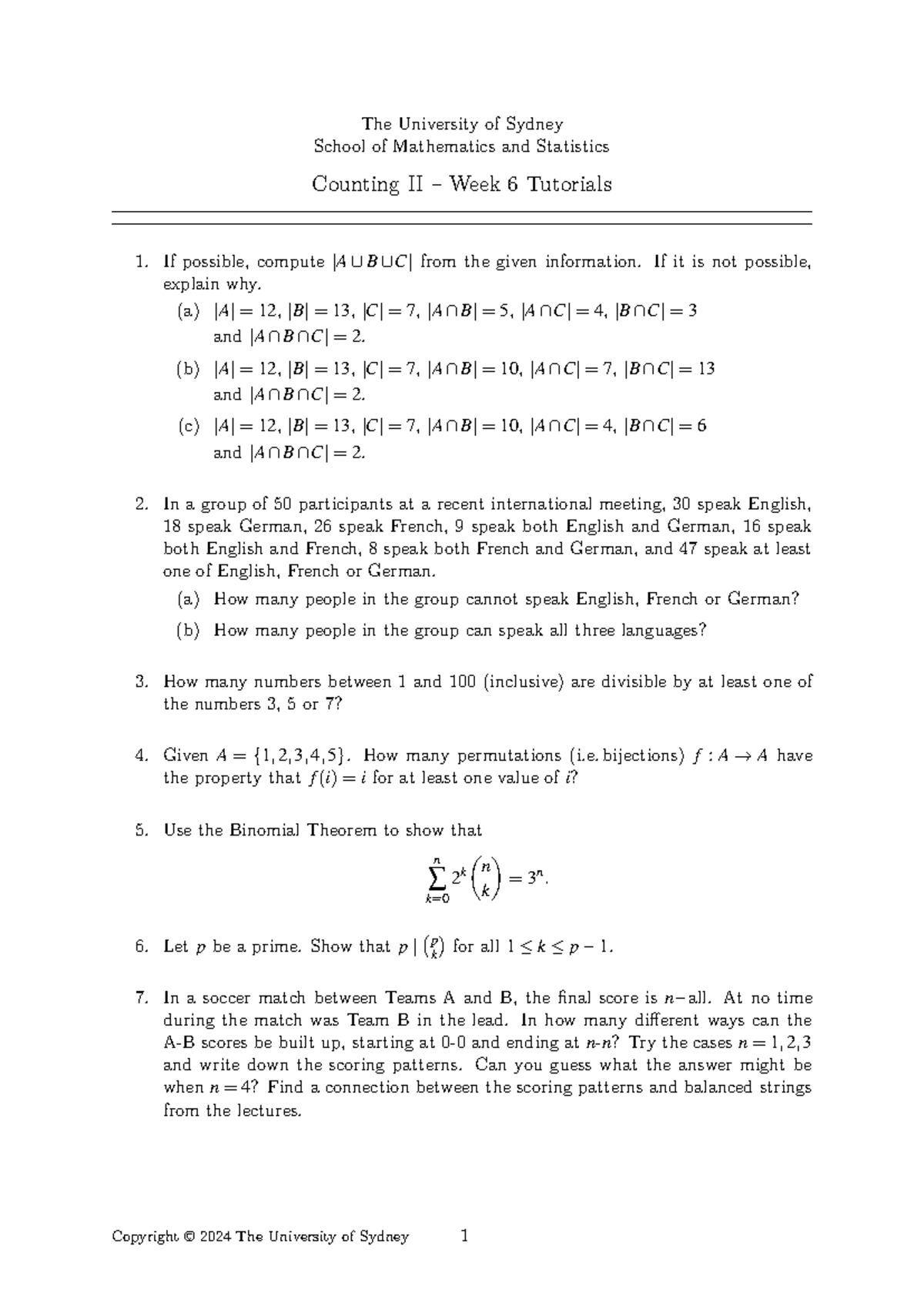 Tutorial Week 06 - tut sheet - The University of Sydney School of ...