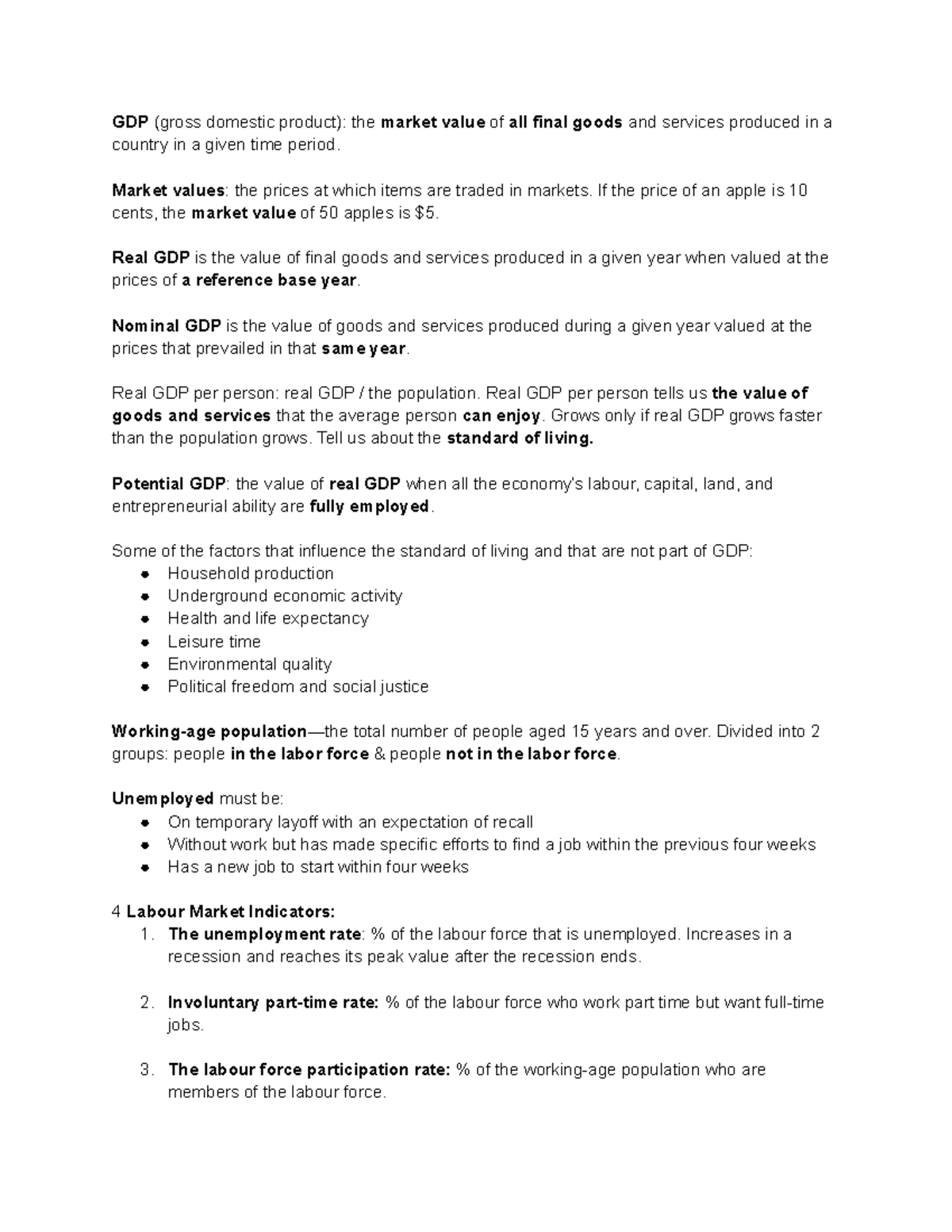 Macro midterm (1) C 4,5,6,7 - GDP (gross domestic product): the market ...