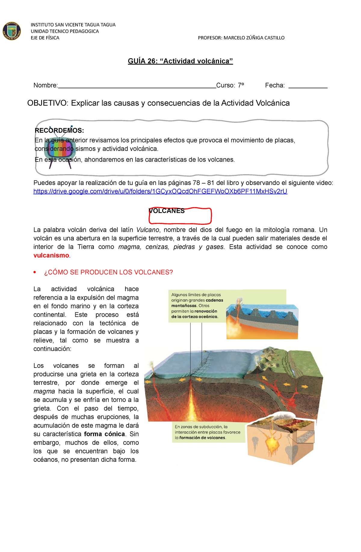 7° Guia Actividad Volcanica Volcanes Unidad Tecnico Pedagogica Eje De FÍsica Profesor