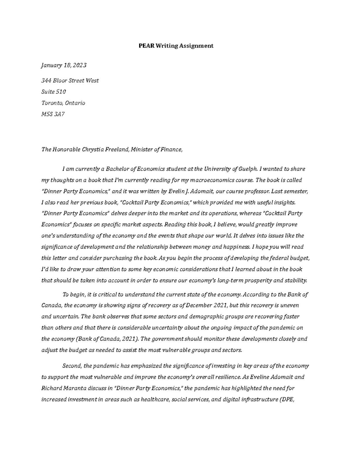 ECON 1100 - PEAR Assignment - Nanziba Ibnat - PEAR Writing Assignment ...