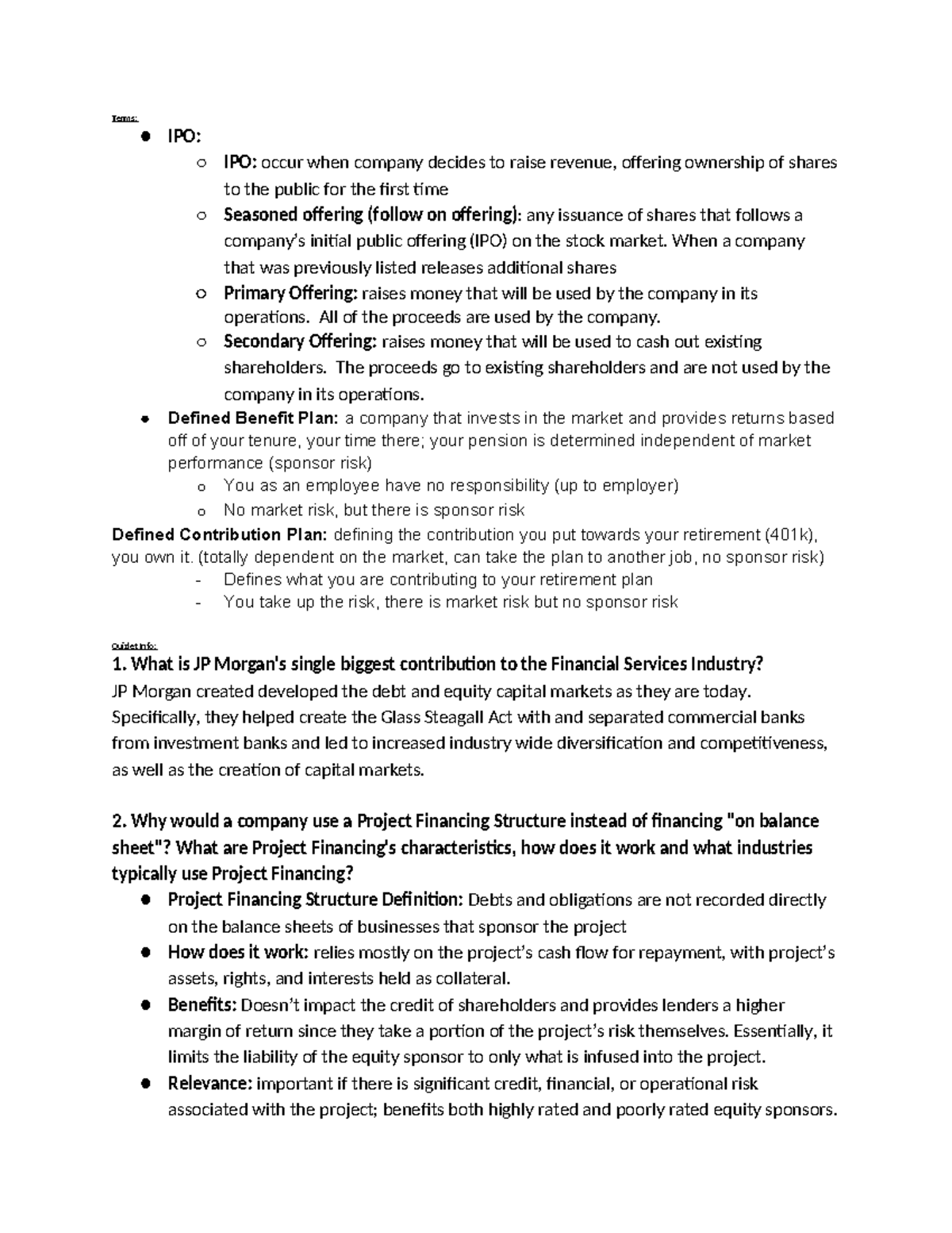 FSI Midterm Notes - Terms: IPO: IPO: occur when company decides to ...
