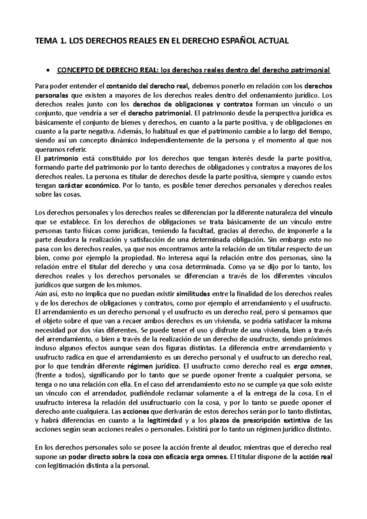 Tema 1 - Apuntes - TEMA 1. LOS DERECHOS REALES EN EL DERECHO ESPAÑOL ...