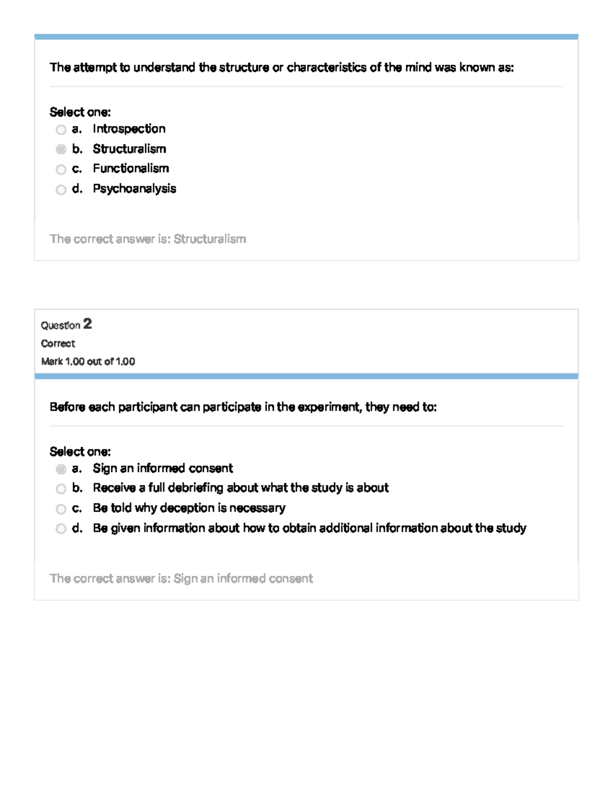 PSYC1504 Graded Quiz Unit 3 - Question 2 Correct Mark 1 Out Of 1. The ...