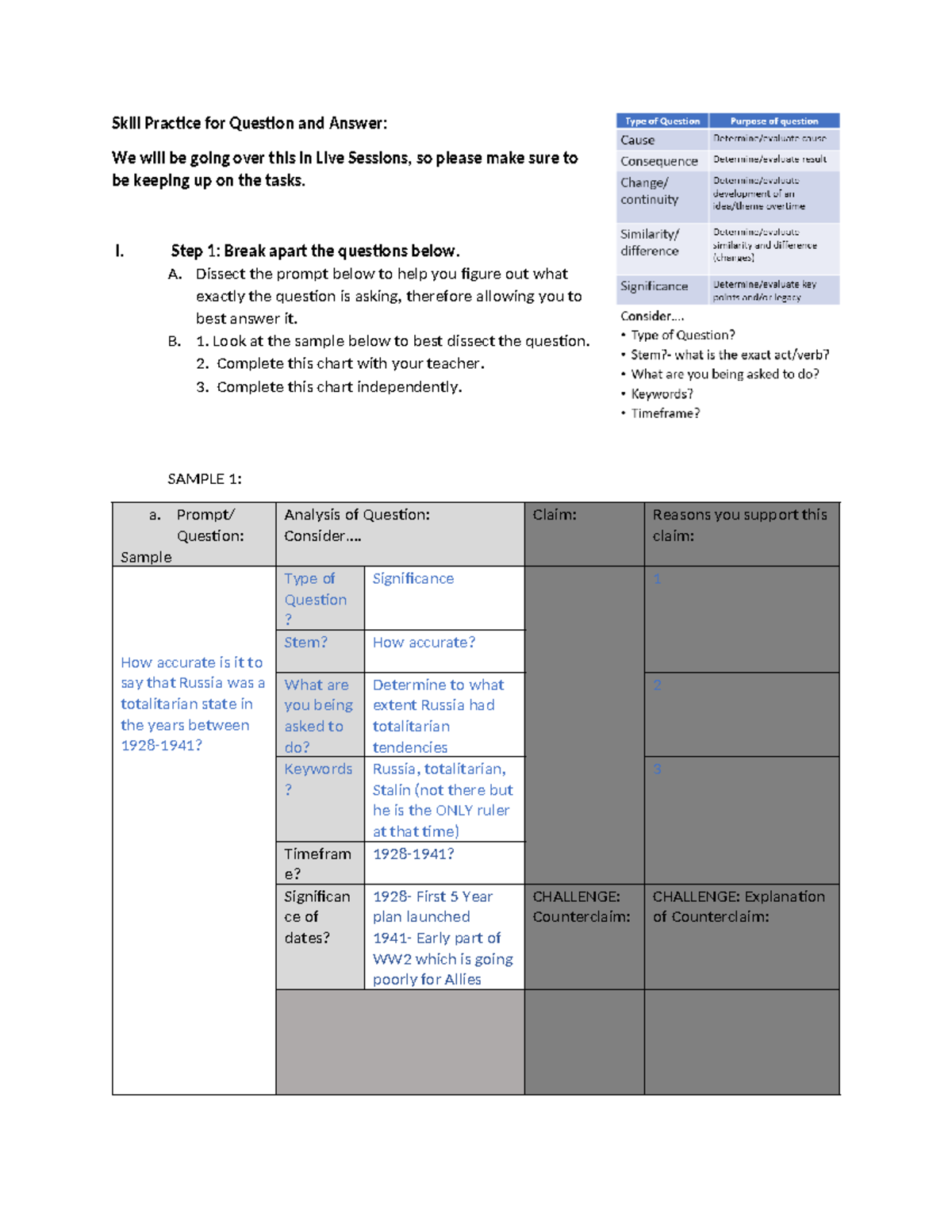 Skill Practice for Question and Answer - I. Step 1: Break apart the ...
