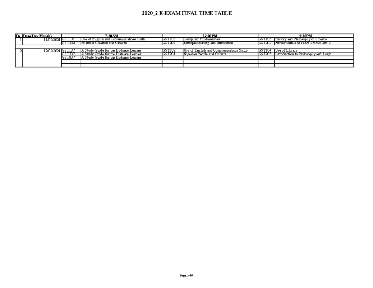 2020-2-e-exam-final-timetable-da-date-day-month-gst101-use-of