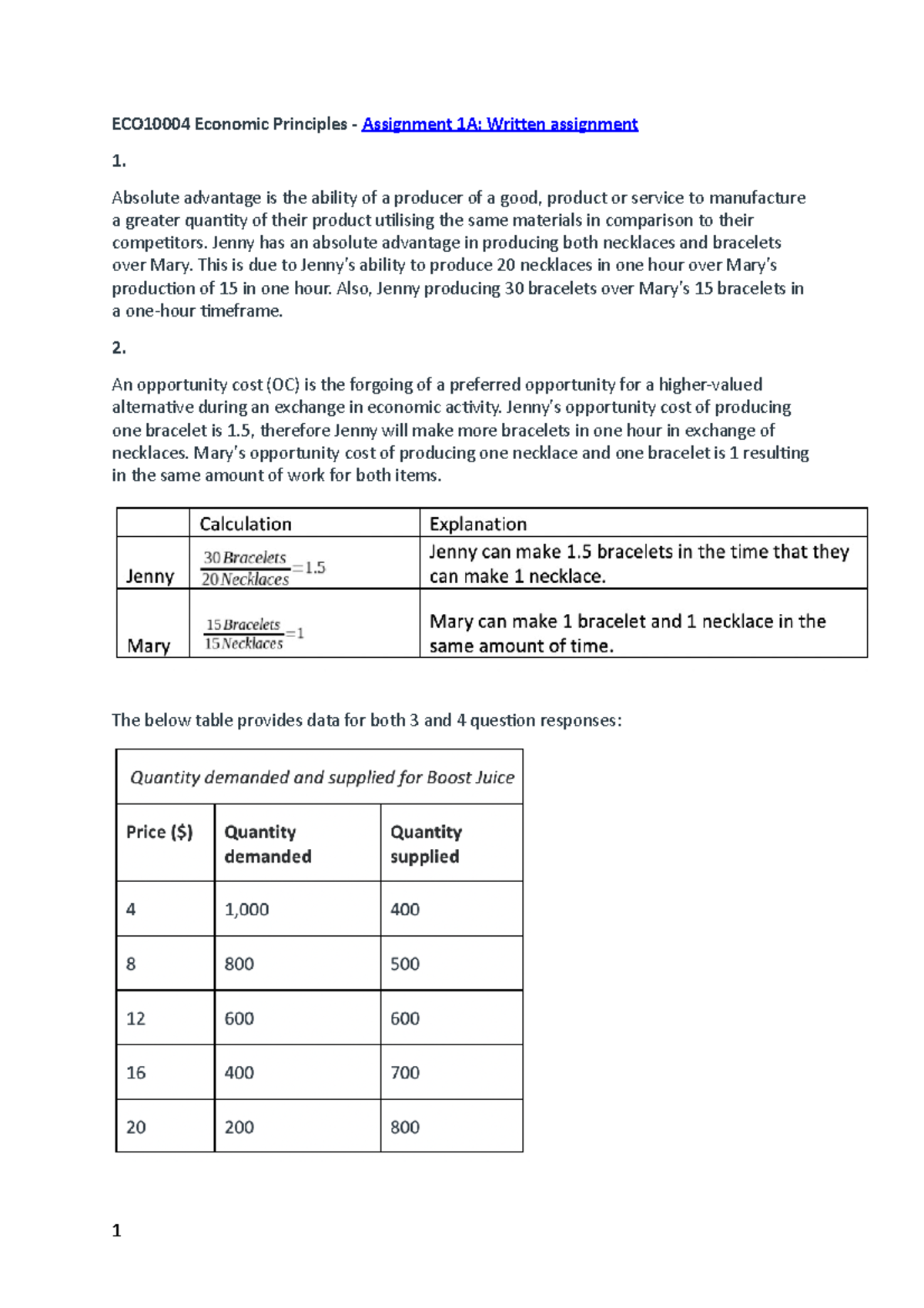 ECO10004 Assignment 1A HD mark - ECO10004 Economic Principles ...