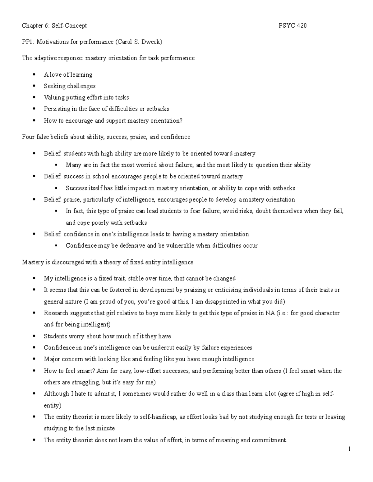Chapter 6 in self - michael conway - Chapter 6: Self-Concept PSYC 420 ...