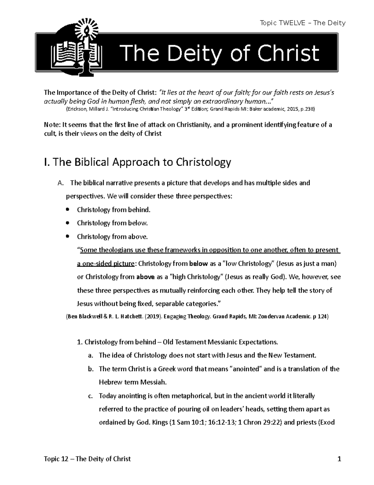 Topic 12 - The Deity of Christ (Blanks) - The Importance of the Deity ...