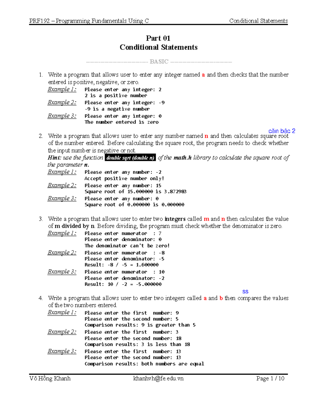 PRF192 01 Conditional Statements - Part 01 Conditional Statements ...