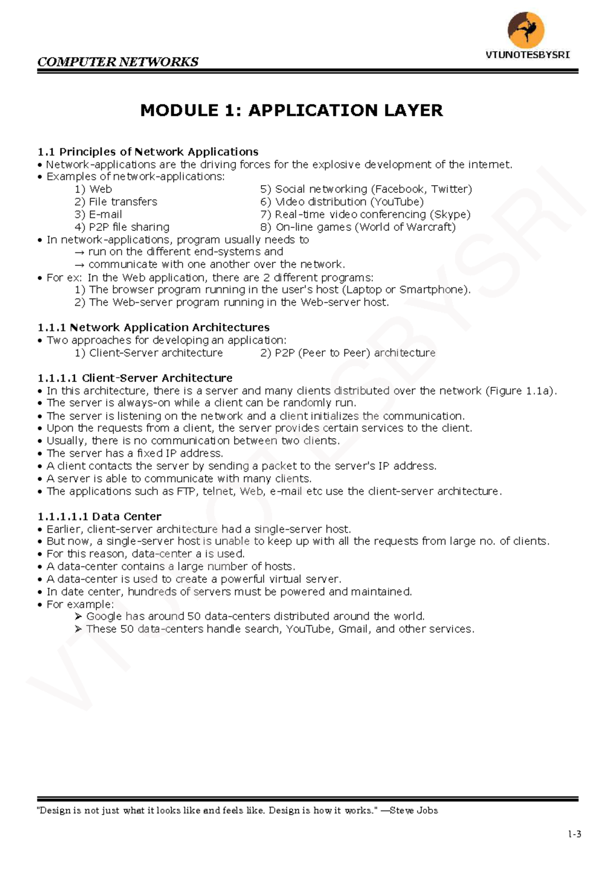 Cn mod1 - notes - MODULE 1: APPLICATION LAYER 1 Principles of Network ...