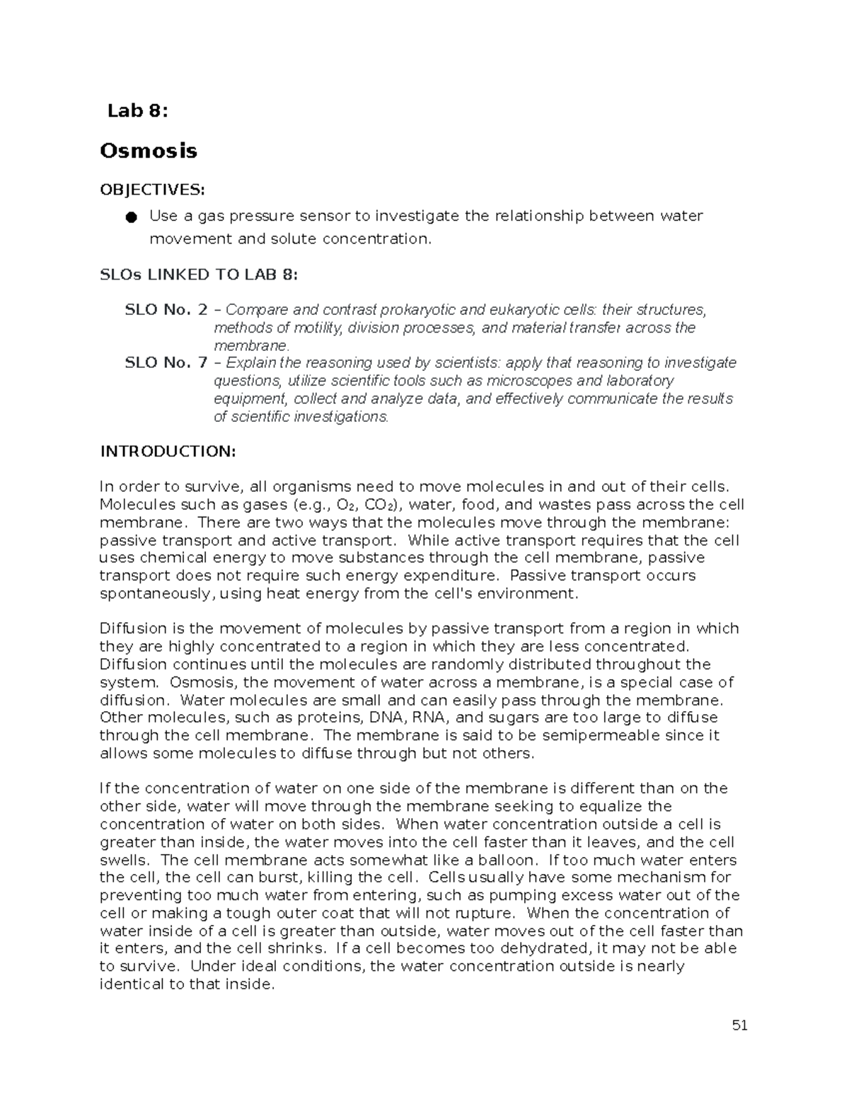 Lab 8Osmosis (1) Lab 8Osmosis Lab 8 Osmosis OBJECTIVES Use a