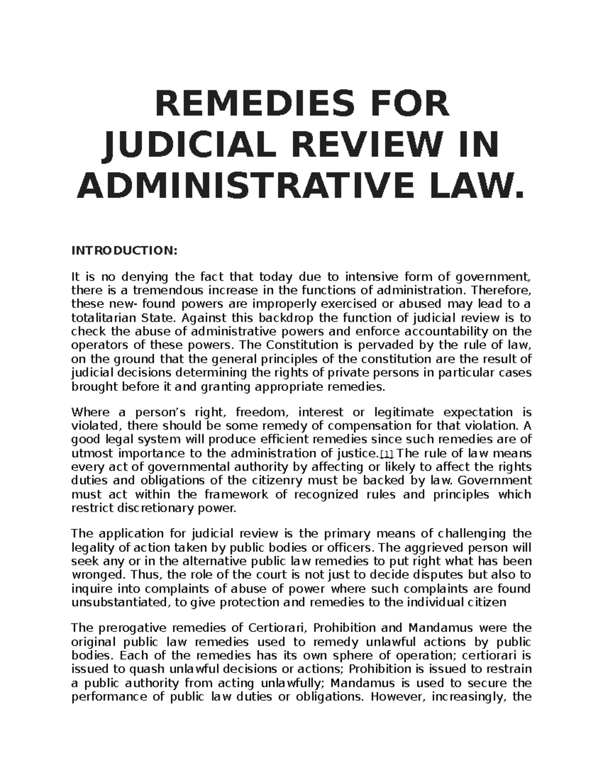 remedies in judicial review in administrative law