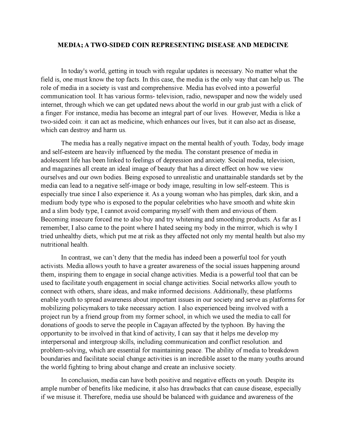 essay about media effects on filipino youth