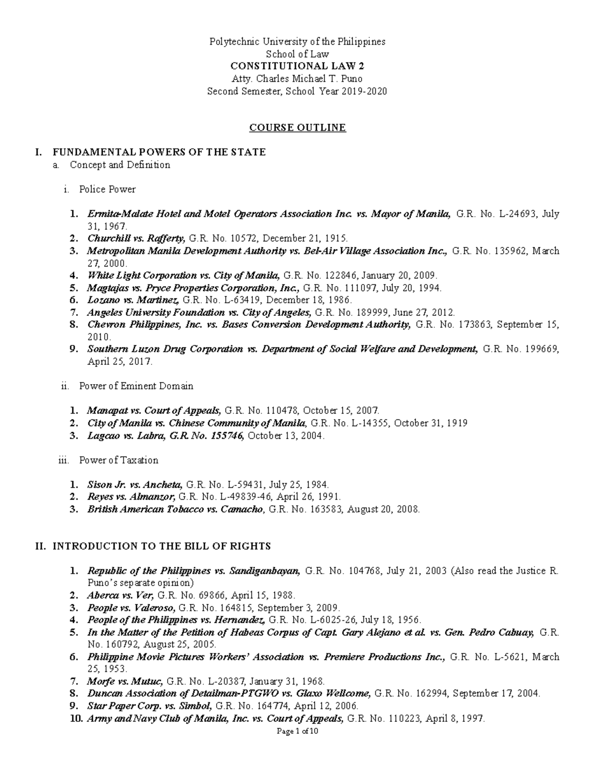 Constitutional law 2 syllabus sy 2019 2020 - Polytechnic University of ...