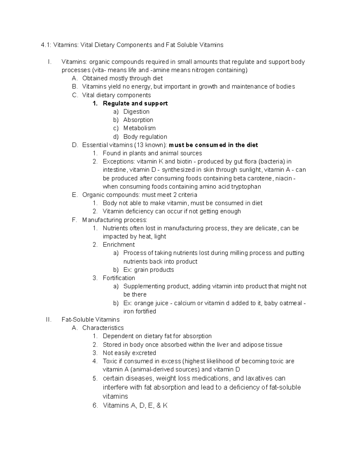 Nutrition Module 4 Vitamins and Minerals Notes 4 Vitamins Vital