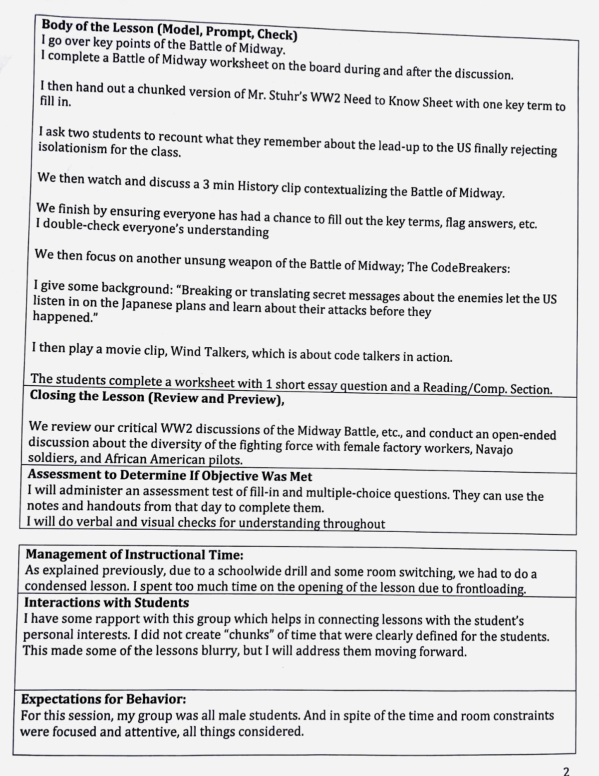2 - lesson plan - Body of the Lesson (Model, Prompt, Check) I go over ...