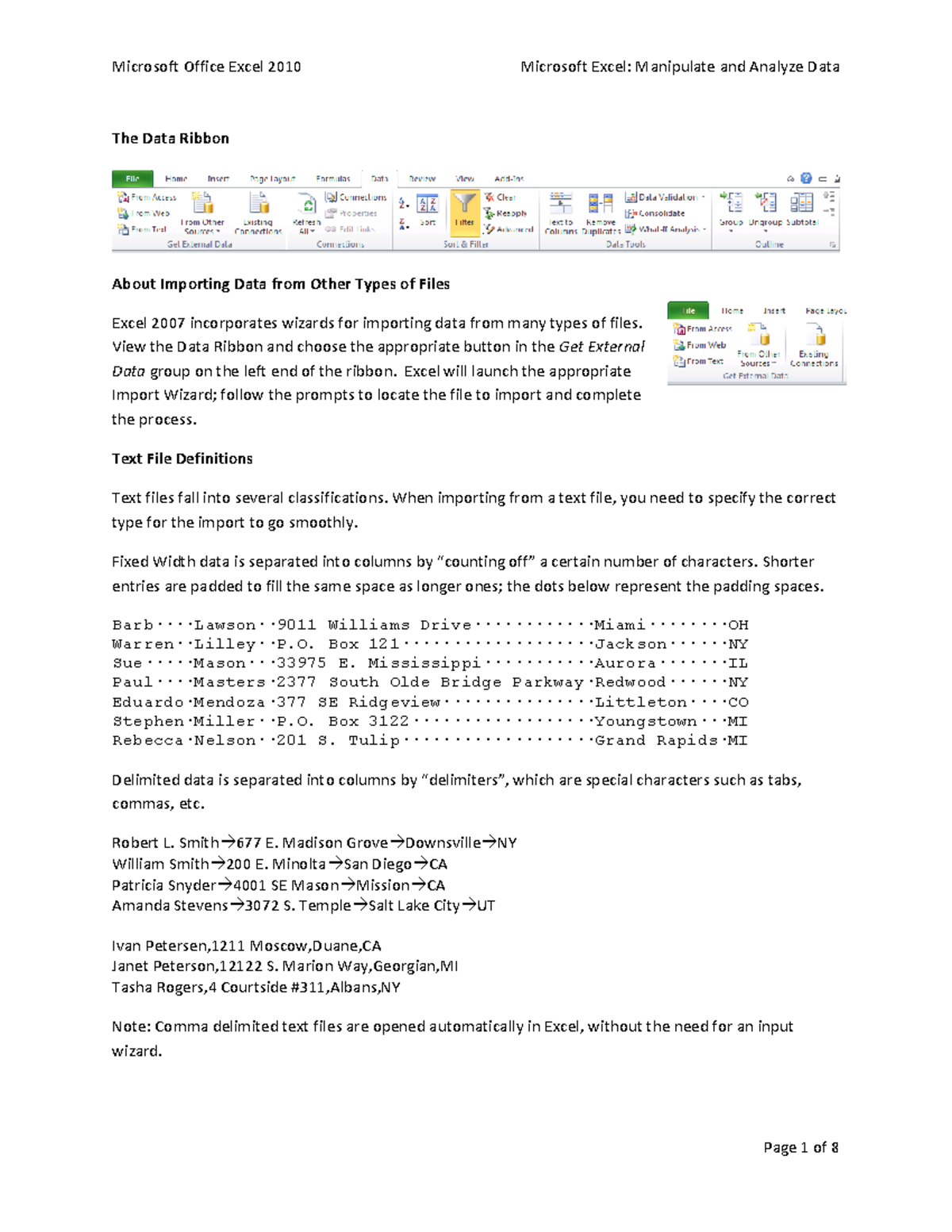 Advanced Excel 2010 3 - Data&Analysis - The Data Ribbon About Importing ...
