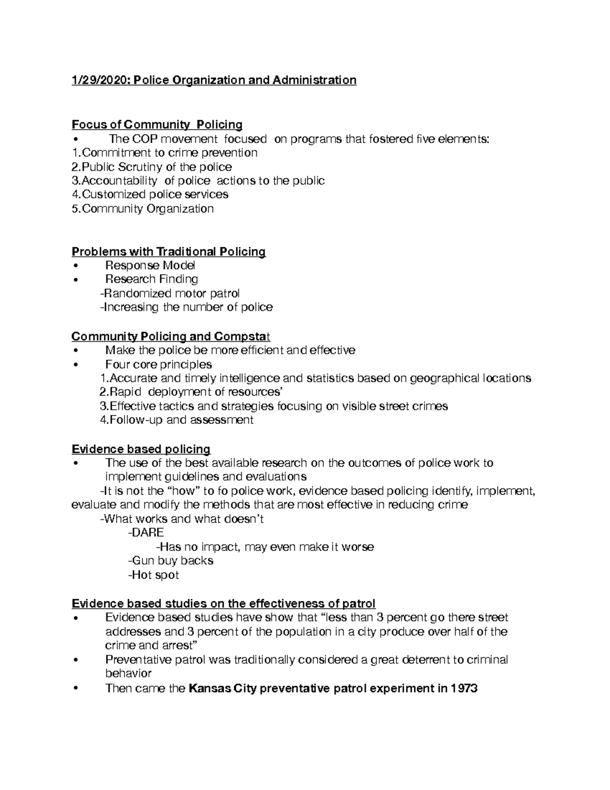 Police Organizations and Administrations lecture 2 - 1/29/2020: Police ...