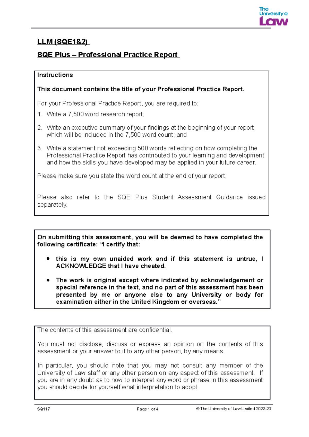 PPR Question - LLM (SQE1&2) SQE Plus – Professional Practice Report ...