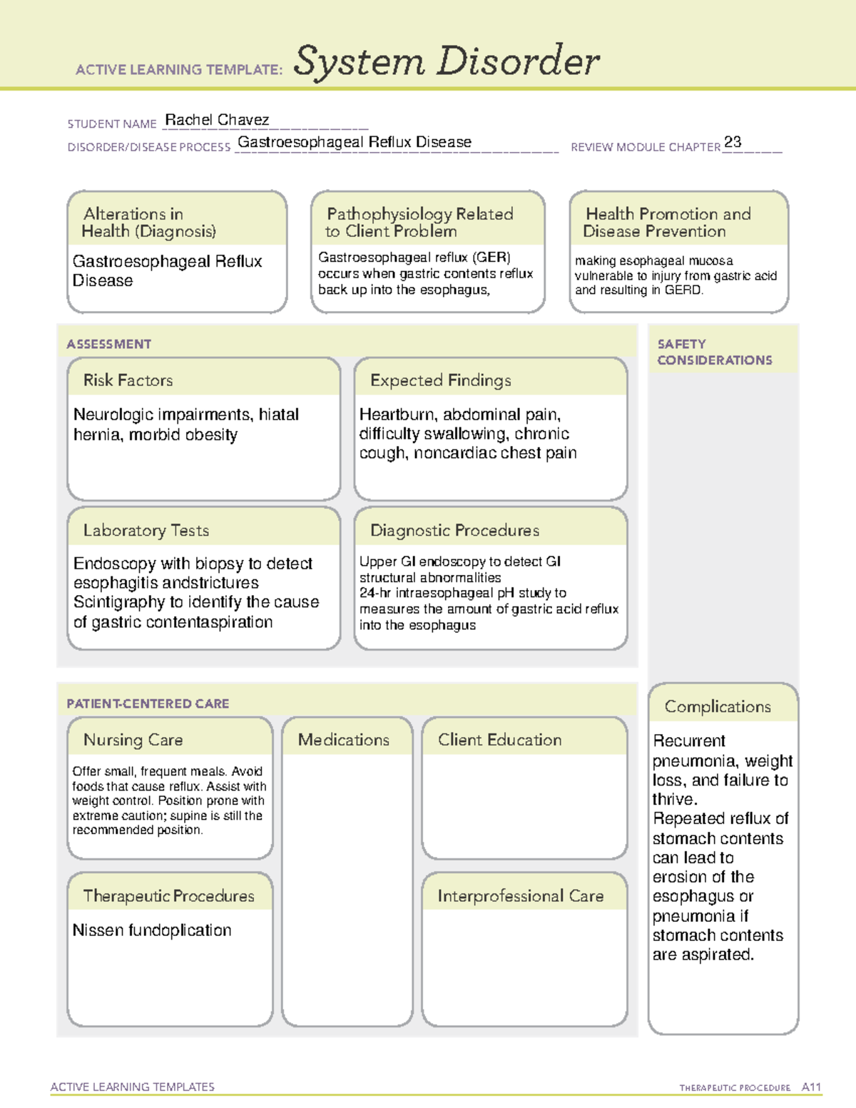 Gastroesophageal Reflux Disease ACTIVE LEARNING TEMPLATES THERAPEUTIC 