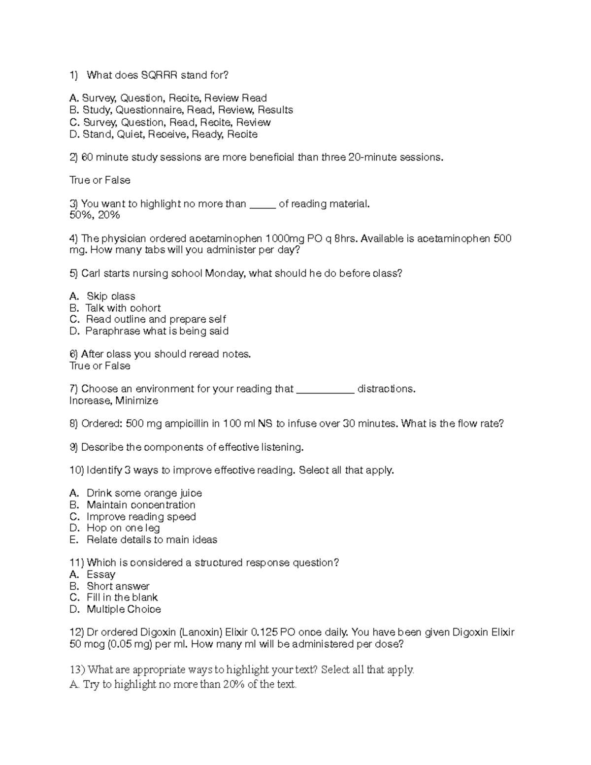Ch 3 - tutorial work - What does SQRRR stand for? A. Survey, Question ...