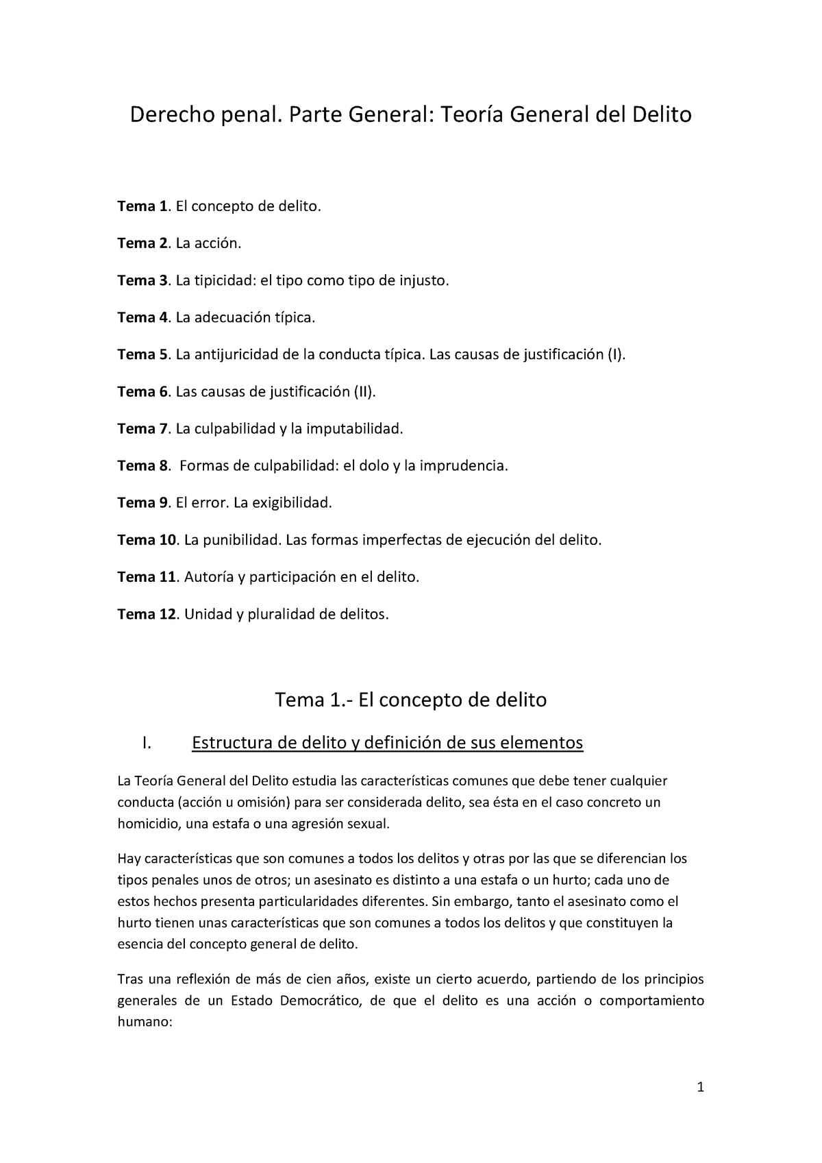 Apuntes Penal. Teoria Del Delito - Derecho Penal. Parte General: Teoría ...