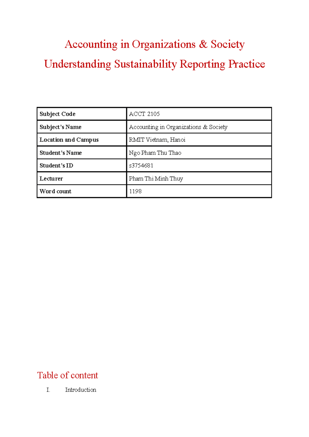 Understanding Sustainability Reporting Practice - Accounting In ...