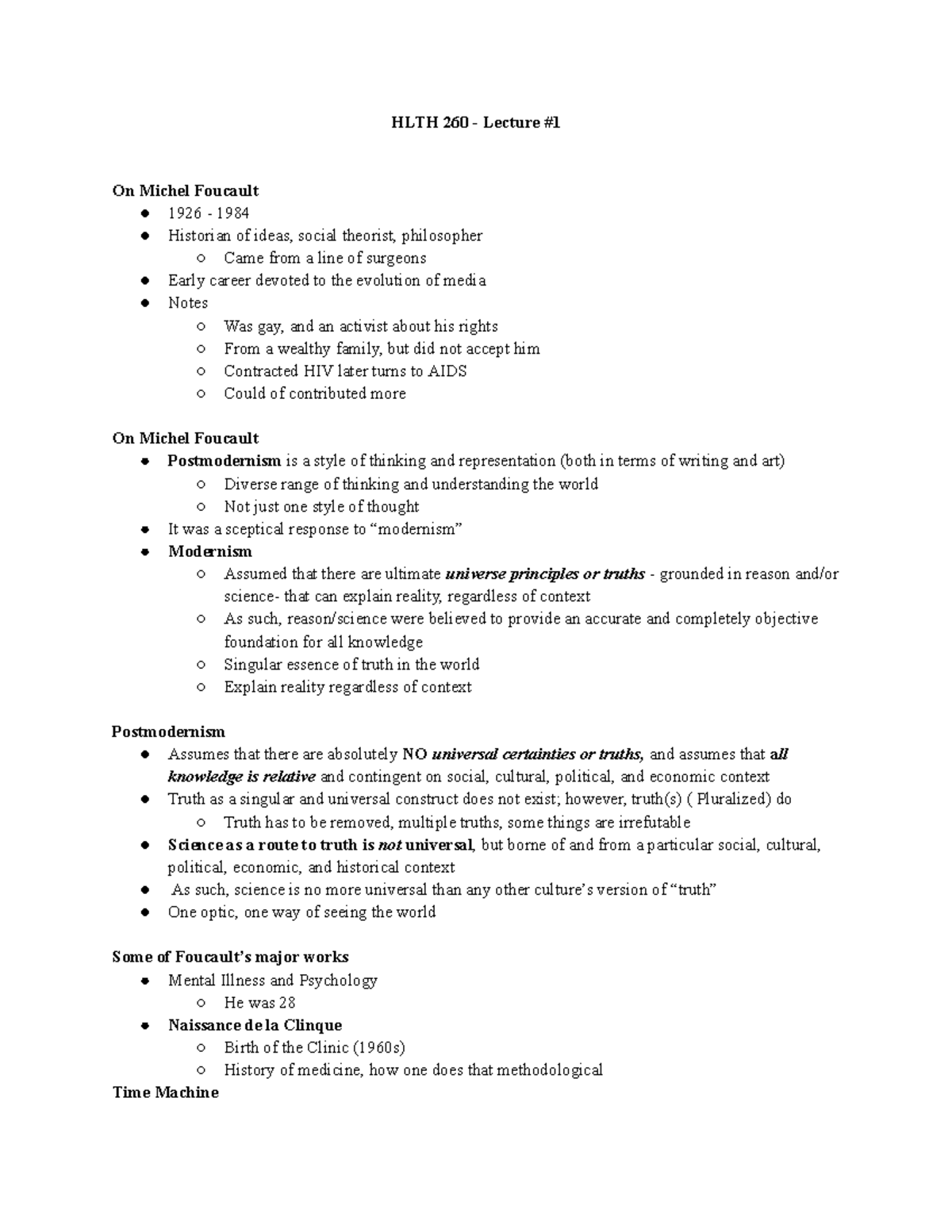 HLTH 260 - Lecture #1 - HLTH 260 - Lecture # On Michel Foucault 1926 ...