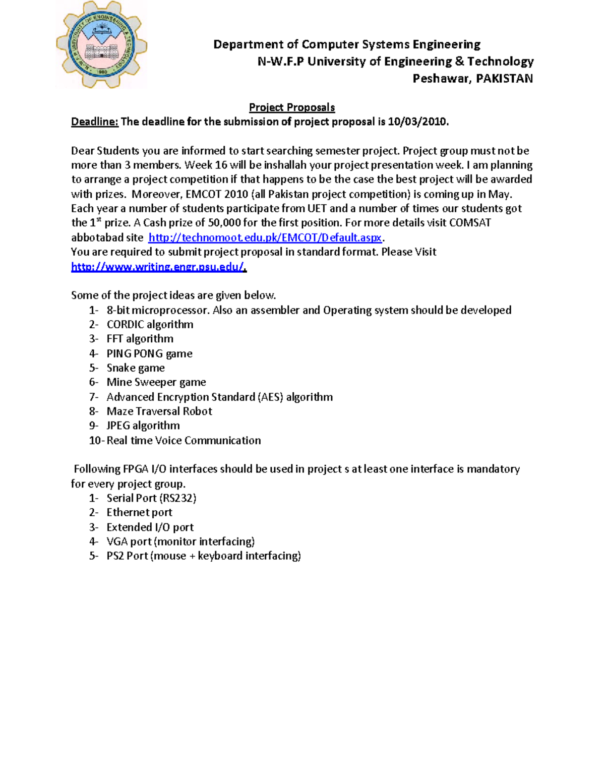 FPGA Projects - Department of Computer Systems Engineering N‐W.F ...