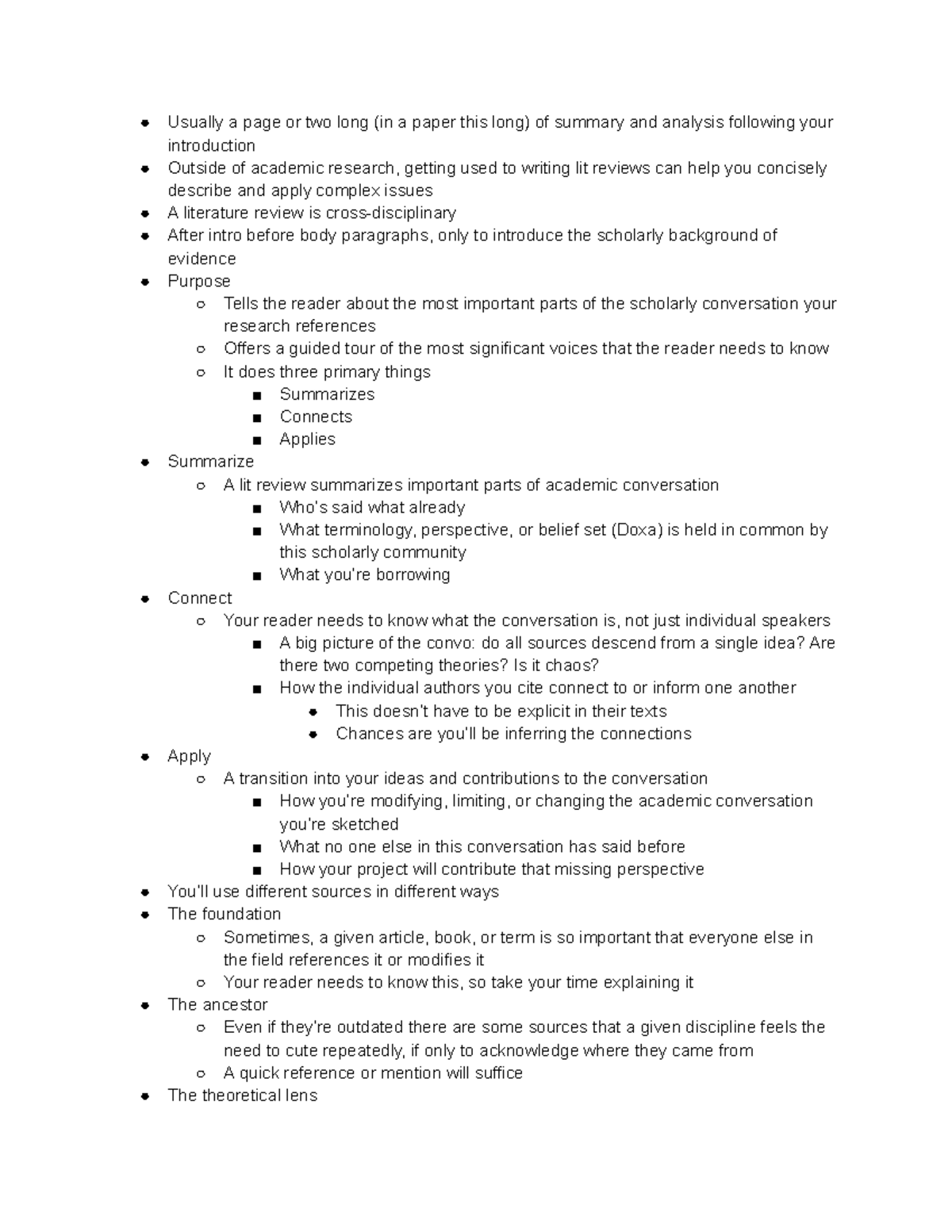 Advanced Composition Literature Review notes - Usually a page or two ...