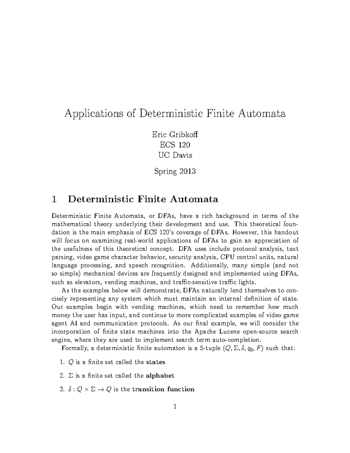 Application of finite automata applications of deterministic finite