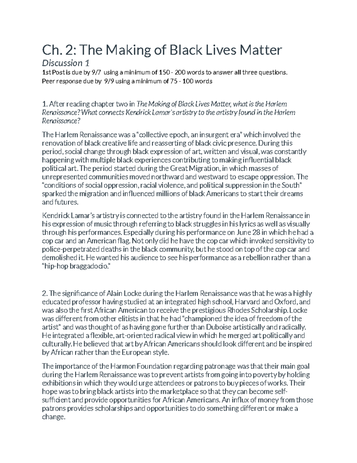 Ch. 2 Discussion The Making of BLM - Ch. 2: The Making of Black Lives ...