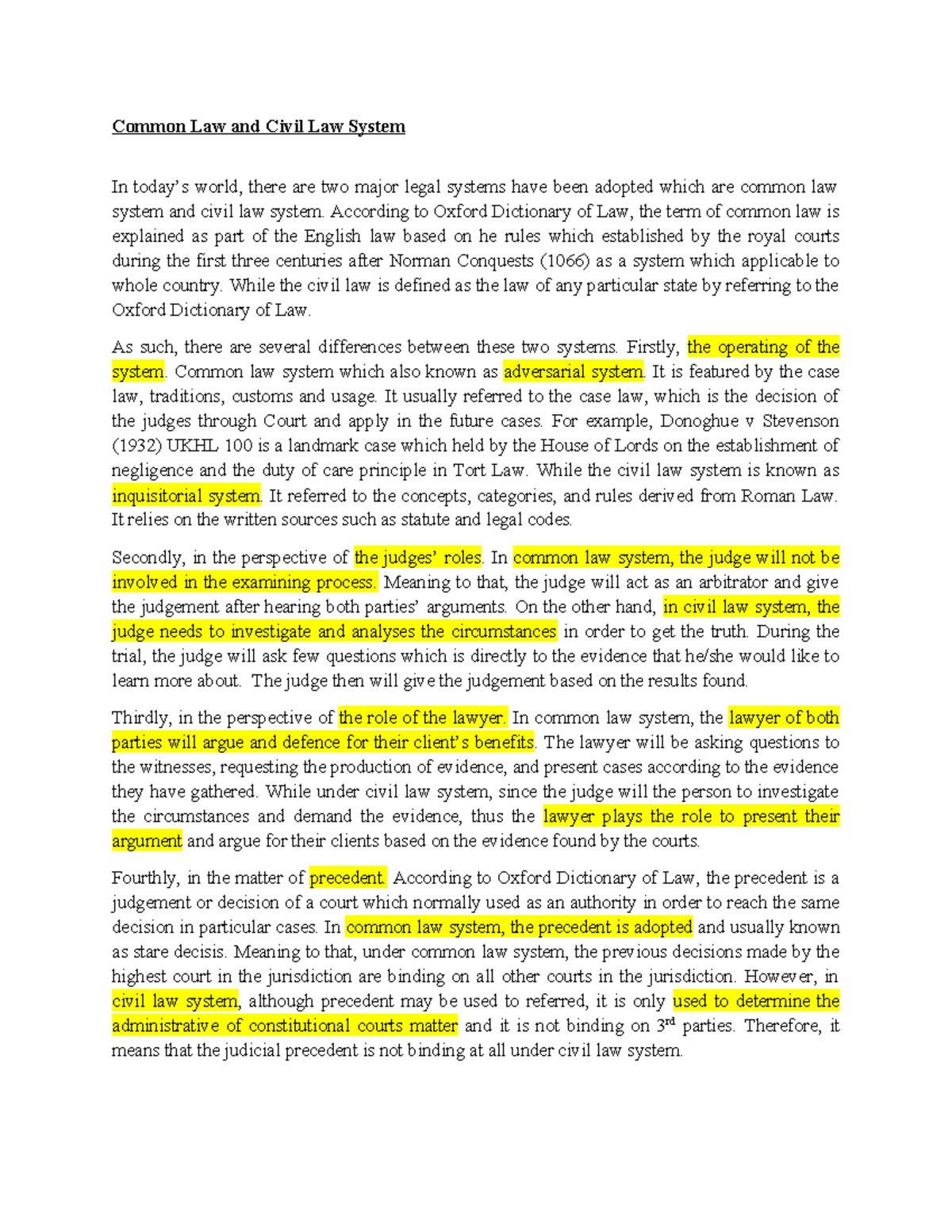 Final Preparation - Common Law and Civil Law System In today’s world ...