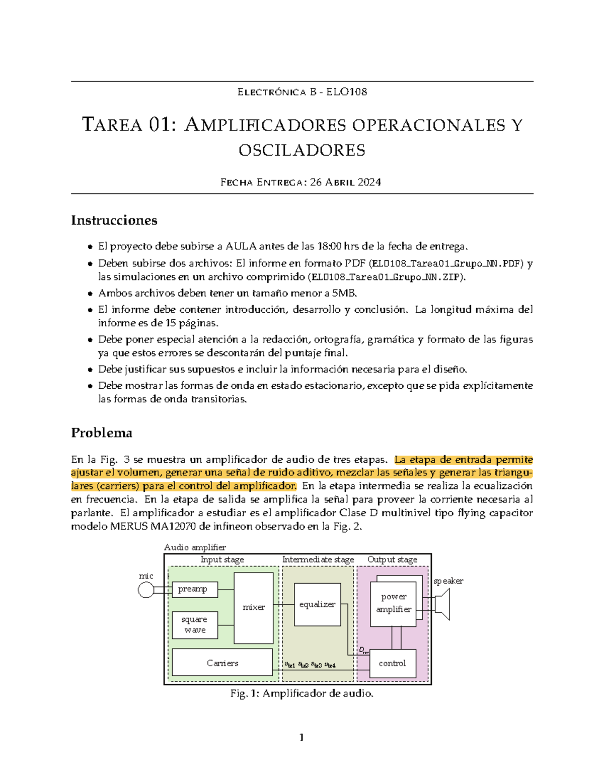 ELO108 Tarea 01 - ELECTR ONICA ́ B - ELO TAREA 01: AMPLIFICADORES ...