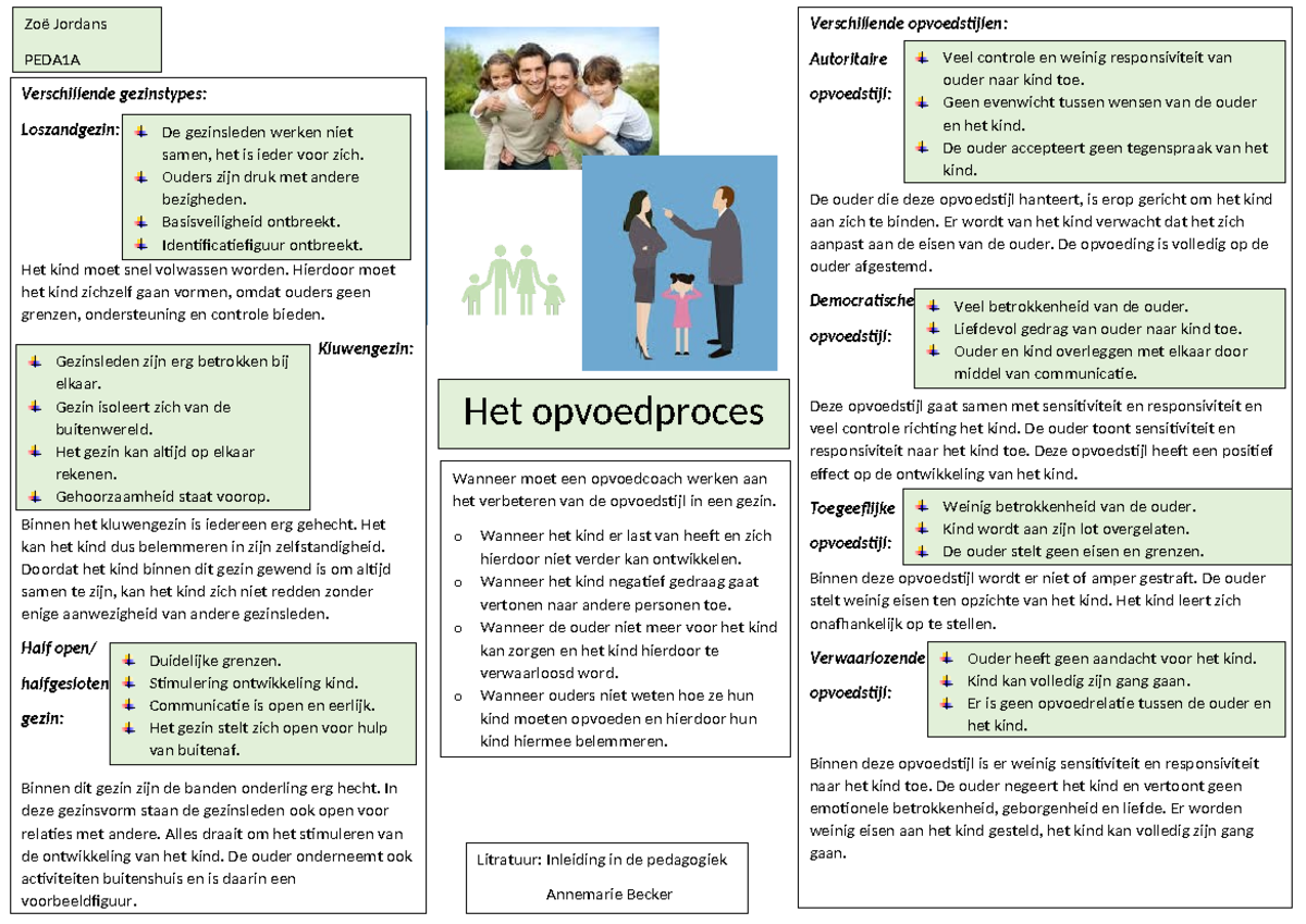 Voorbereiding les 6 pedagogiek - Het opvoedproces Verschillende