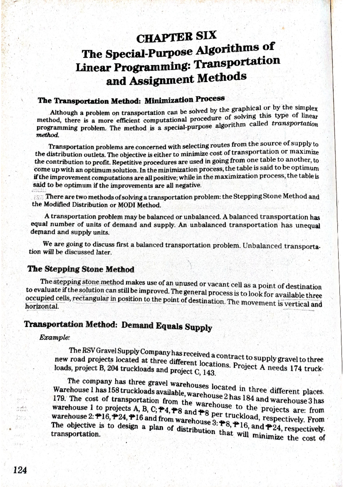 MSTransportation notes CHAPTER SIX The Algorithms of Linear