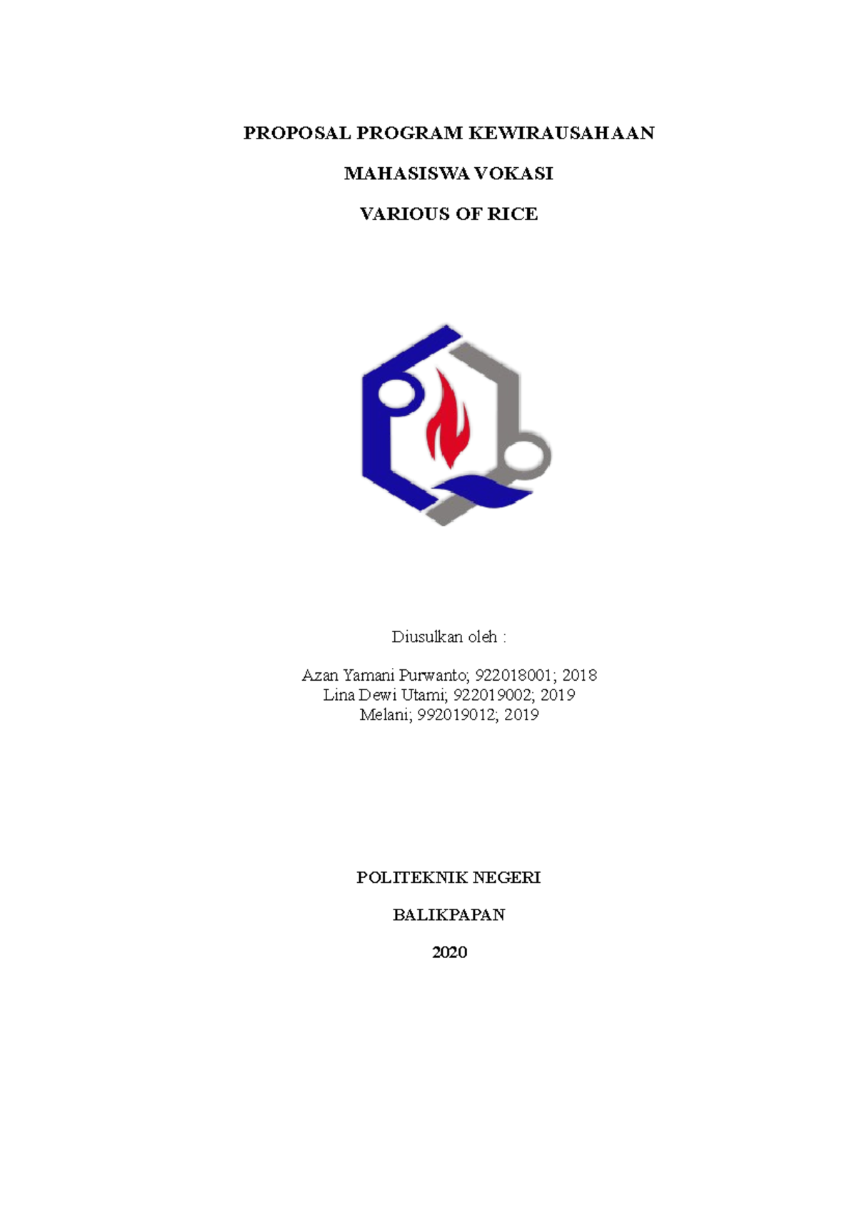 Pkmv Various Of Rice - Makalah Inovasi Kuliner - PROPOSAL PROGRAM ...