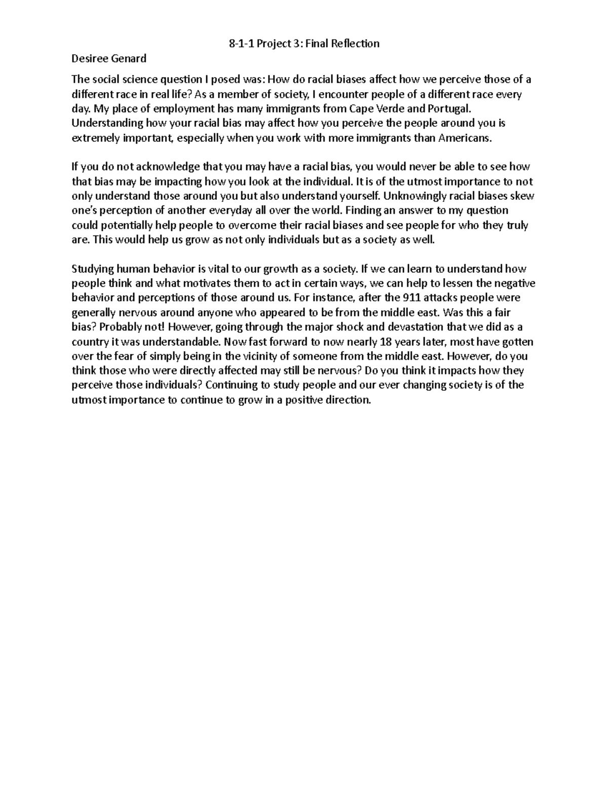 8-1-1 Project 3- Final Reflection - 8-1-1 Project 3: Final Reflection ...