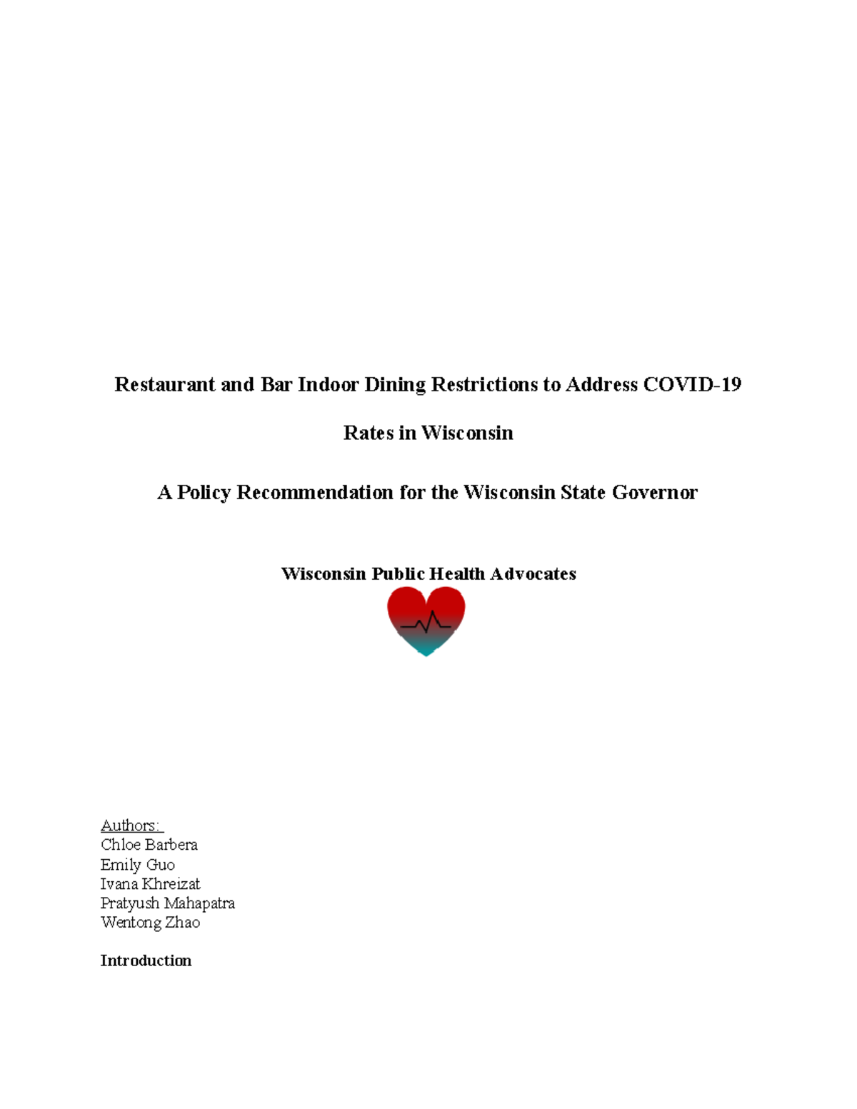 Intervention essay report Restaurant and Bar Indoor Dining