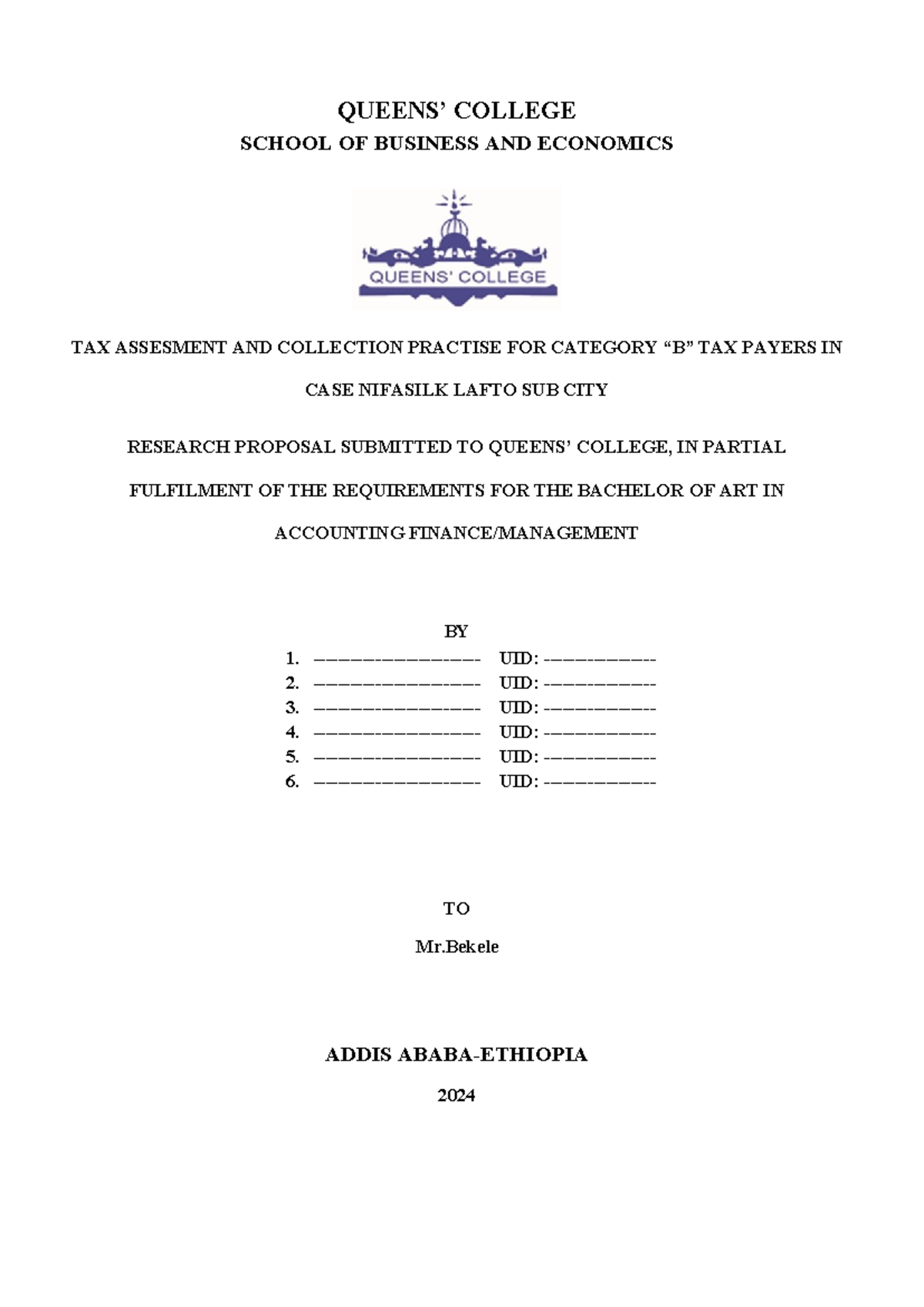Guideline Formatting Preliminary pages - QUEENS’ COLLEGE SCHOOL OF ...