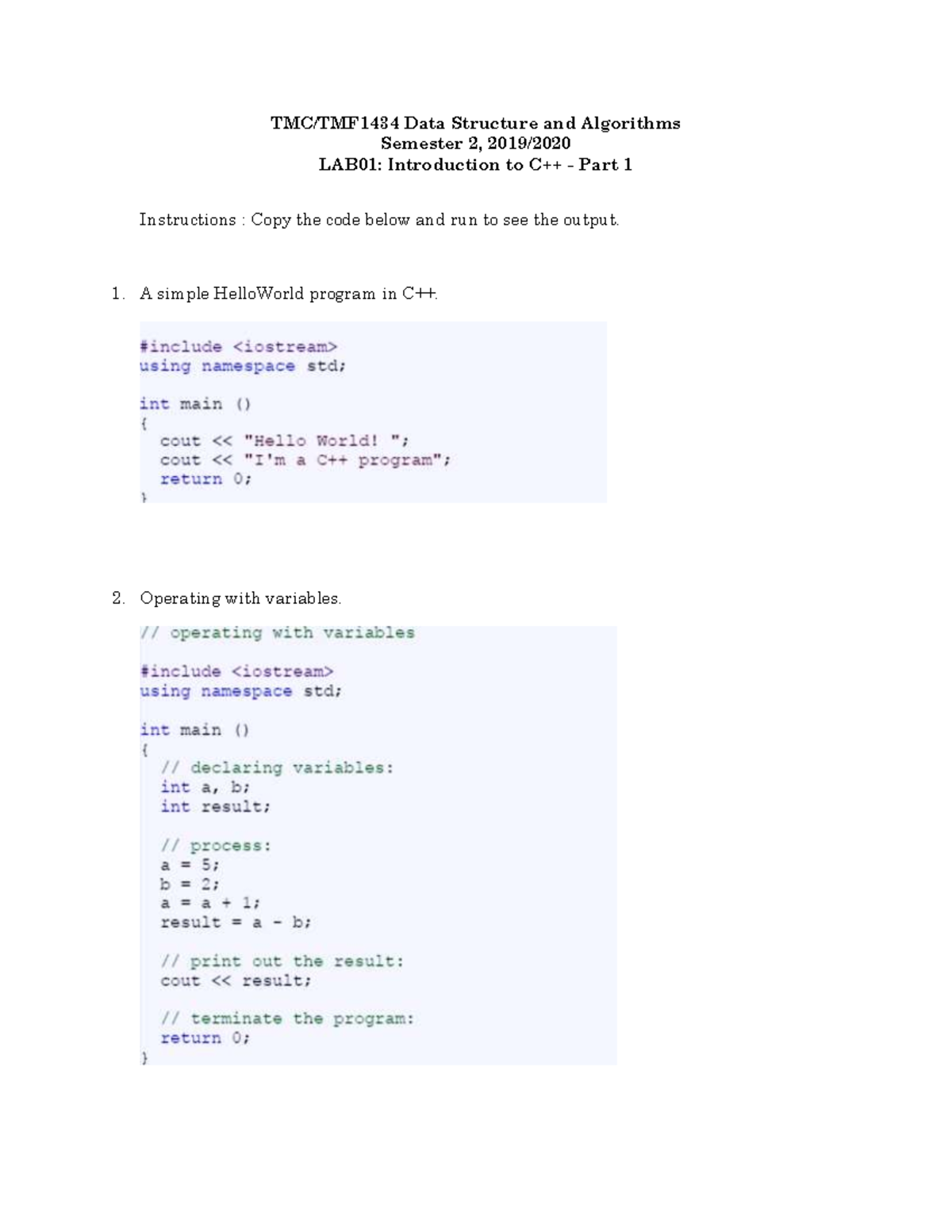 TMF1434 LAB01 - Data Structure And Algorithms / Struktur Data Dan ...