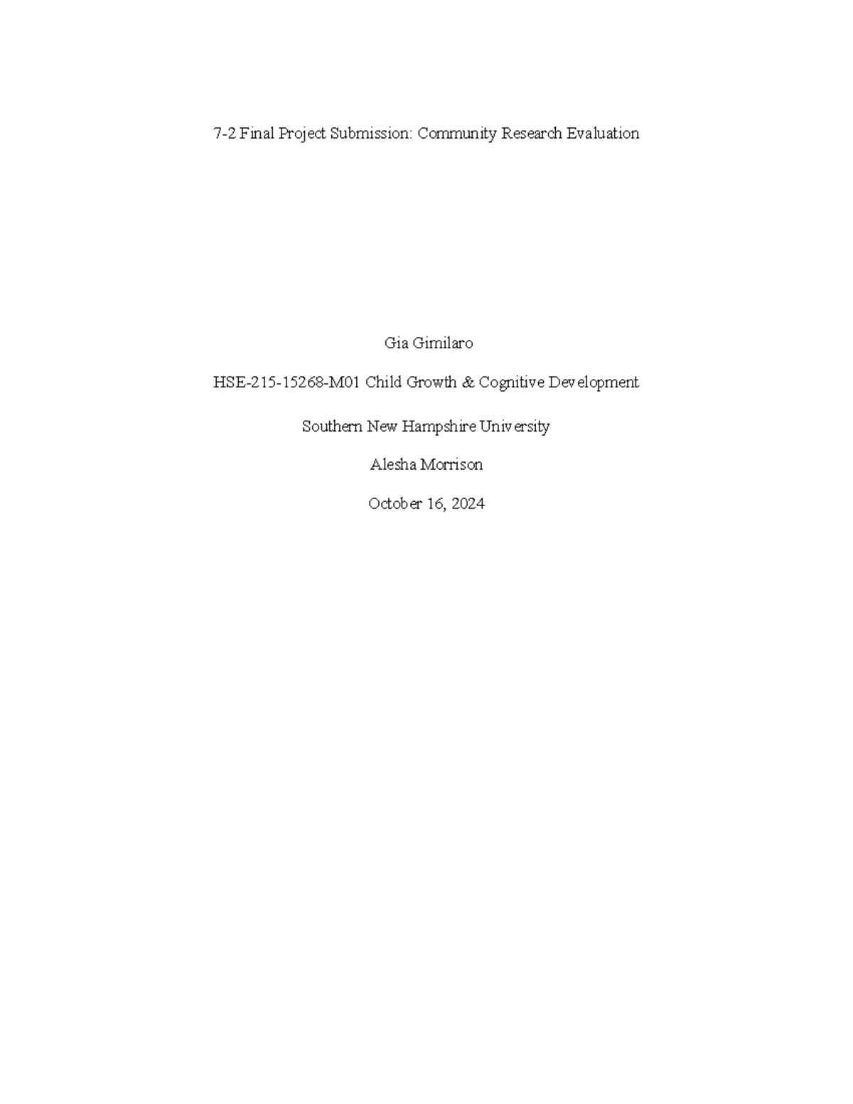 Child growth and development final project - 7-2 Final Project ...